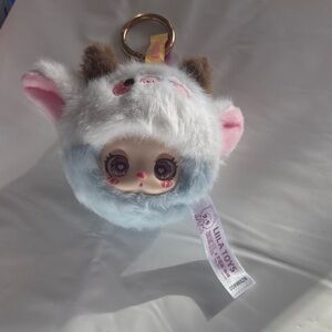 Liila Lucky Cat White and Blue Plush Keychain